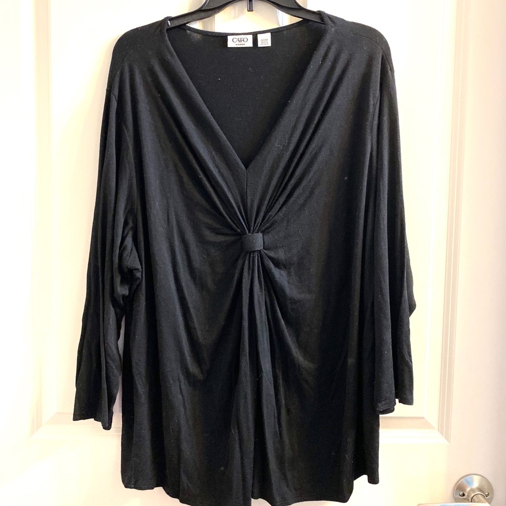 Plus size Black V-Neck long sleeve top